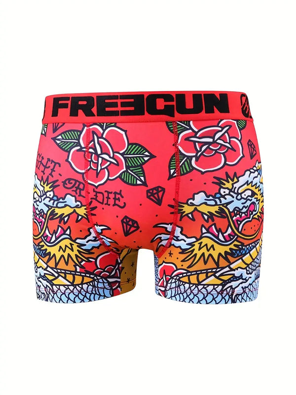 FREEGUN PACK Of 2/3 Men's Cartoon Anime Trendy Underwear, Stylish Quick Dry Comfortable Breathable Boxer Briefs