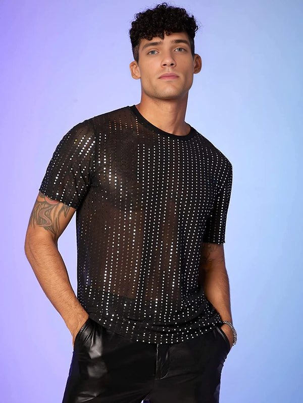 Breathable comfy Mesh Men's See-Thru Hooded T-shirt For Club And Bar Outfits