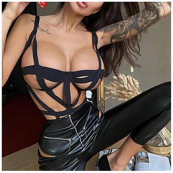 Women Lingerie Thong Babydoll Underwear Ladies Sexy Hollow Bandage Bodysuit Set